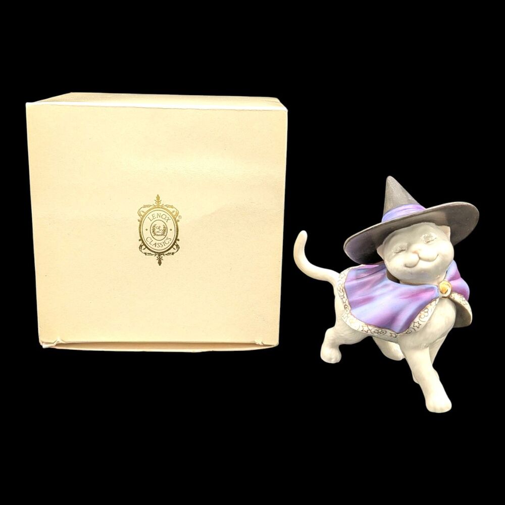 Lenox Moonlight Minx Cat Witch Hat Figurine Halloween Purple Cape Gold HTF & Box